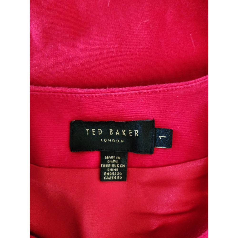 Ted Baker Kwyli Red Peplum Sheath Dress Gold Zip Front Cap Sleeve Size XS - Picture 6 of 8